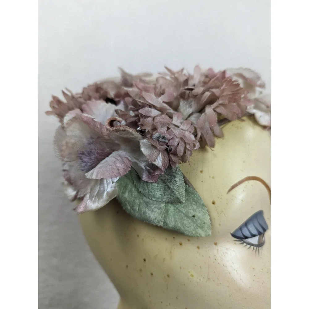 Vtg 1960s Floral‎ Half Hat Purple Lavender Japan Gorgeous Wedding Flowers Mod